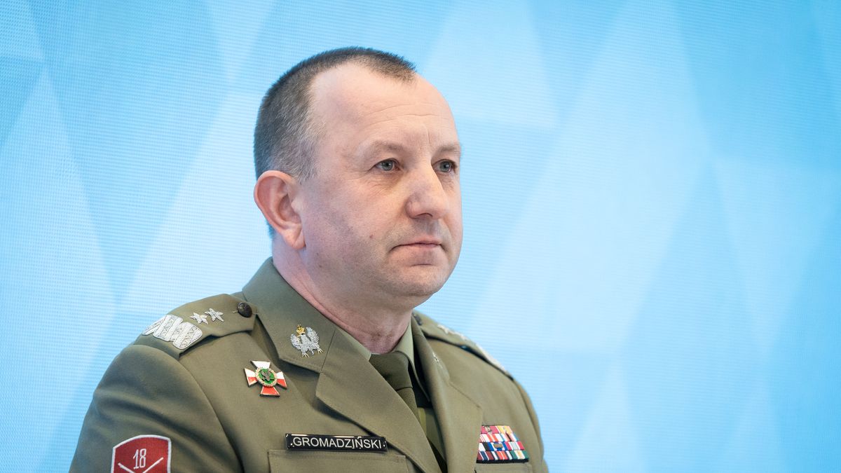 Divisional general Jaroslaw Gromadzinski during the conference "Homeland Defence Act - New Power of the Polish Army" at War Studies Academy in Warsaw, Poland on March 28, 2022 (Photo by Mateusz Wlodarczyk/NurPhoto via Getty Images)