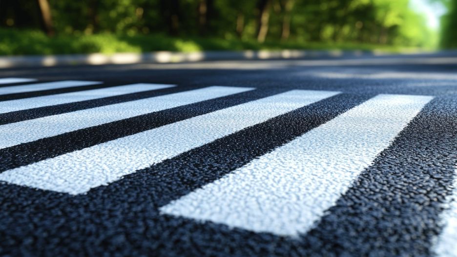 Close-up view of pedestrian crossing on asphalt road. Lush greenery in the backgroundYour Namepedestrian, crossing, road, asphalt, pavement, safety, zebra, lines, white, black, walking, travel, traffic, sign, signal, urban, city, park, forest, trees, nature, summer, daylight, sunlight, wet, close, up, detail, view, transportation, infrastructure, driving, marking, highway, intersection, zones, street, protection, care, attention, visibility, design, comfort, security, rules, awareness, vehicles, danger, caution, pedestrian, crossing, road, asphalt, pavement, safety, zebra, lines, white, black, walking, travel, traffic, sign, signal, urban, city, park, forest, trees, nature, summer, daylight, sunlight, wet, close, up, detail, view, transportation, infrastructure, driving, marking, highway, intersection, zones, street, protection, care, attention, visibility, design, comfort, security, rules, awareness, vehicles, danger, caution