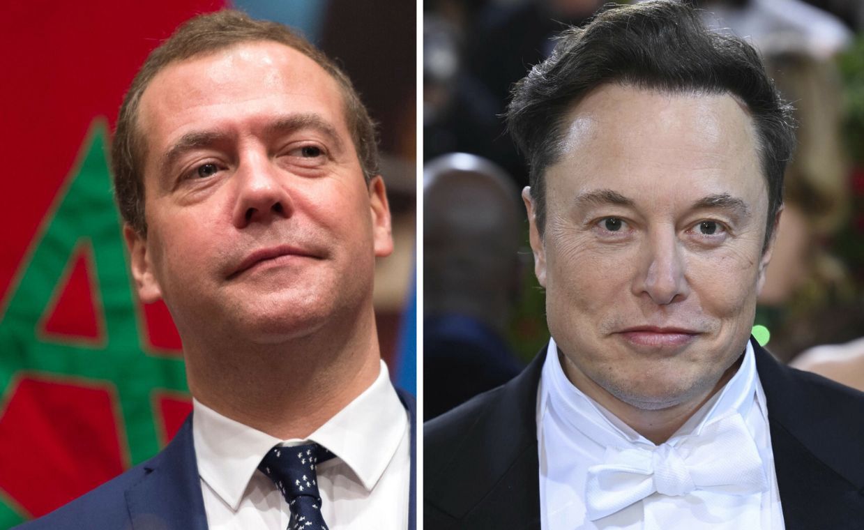 Elon Musk (p) zareagował na wpis Dmitrija Miedwiediewa (l)