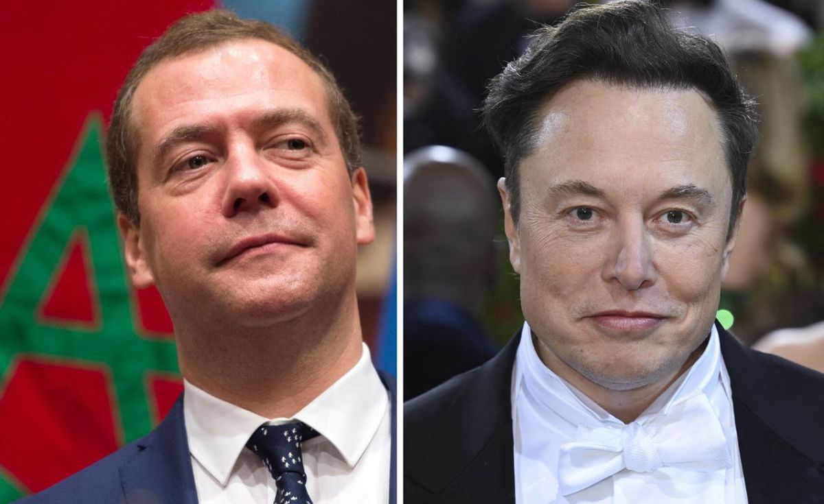 Elon Musk (p) zareagował na wpis Dmitrija Miedwiediewa (l)