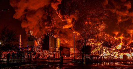 Ogromny pożar w zakładzie utylizacji opon w Sernikach. Z ogniem walczy 150 strażaków