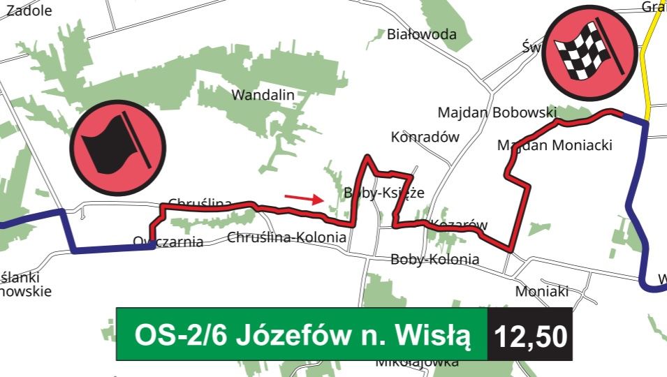 OS Józefów nad Wisłą - trasa przejazdu Rajdu Nadwiślańskiego