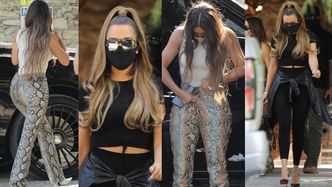 Wężowa Kim Kardashian i jej fit siostra Khloe parkują przed domem przyjaciół w Malibu (ZDJĘCIA)
