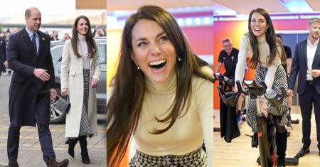 Kate Middleton w spódnicy z sieciówki i w butach na obcasie "ściga się" z Williamem na rowerze stacjonarnym (ZDJĘCIA)