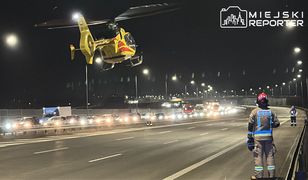 Zderzenie ciężarówki z osobówką na Moście Południowym. Ranne dwie osoby, w tym dziecko. W akcji śmigłowiec LPR