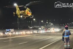 Zderzenie ciężarówki z osobówką na Moście Południowym. Ranne dwie osoby, w tym dziecko. W akcji śmigłowiec LPR