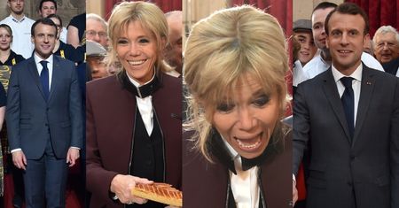 Roześmiana Brigitte Macron z mężem kroi ciasto na święto Trzech Króli (ZDJĘCIA)