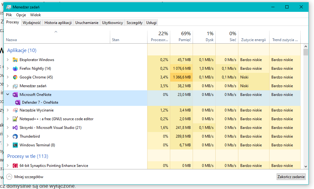 Gdy OneNote inicjalizuje proces potomny, a jego obrazem jest CONHOST.EXE, wiedz, że coś się dzieje. (fot. Kamil Dudek)