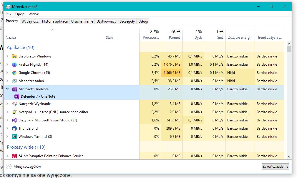 Gdy OneNote inicjalizuje proces potomny, a jego obrazem jest CONHOST.EXE, wiedz, że coś się dzieje. (fot. Kamil Dudek)