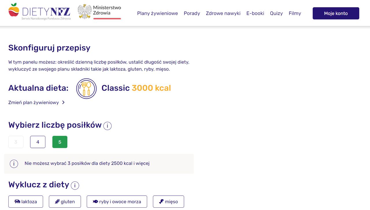 Diety NFZ w wersji przeglądarkowej.