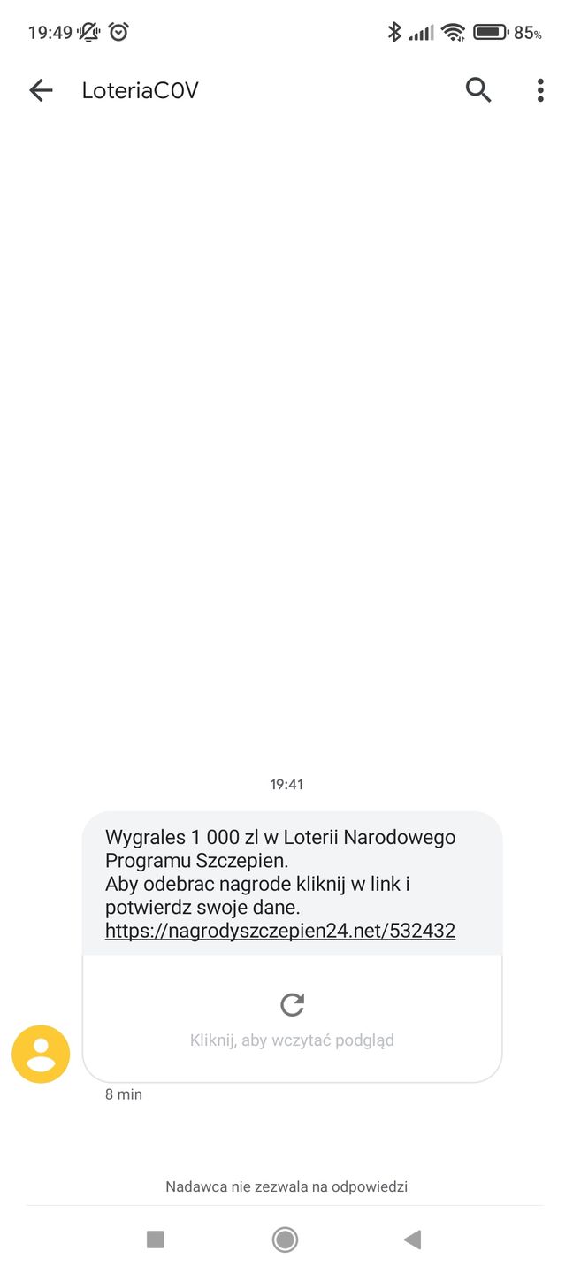 Próba wymuszenia na loterię szczepionkową 