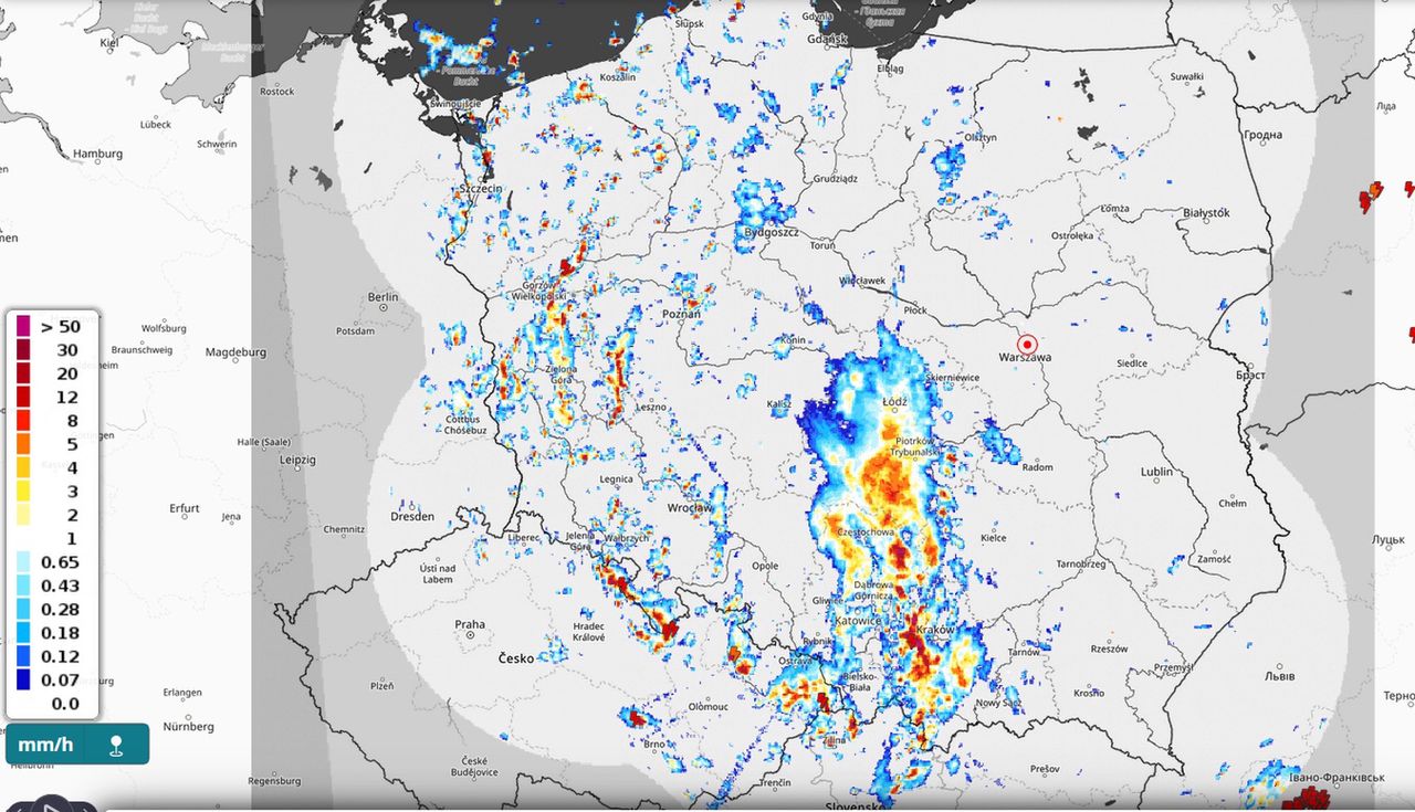 Mapa Polski z danymi meteorologicznymi