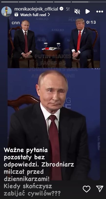 Monika Olejnik skwitowała reakcję Władimira Putina 