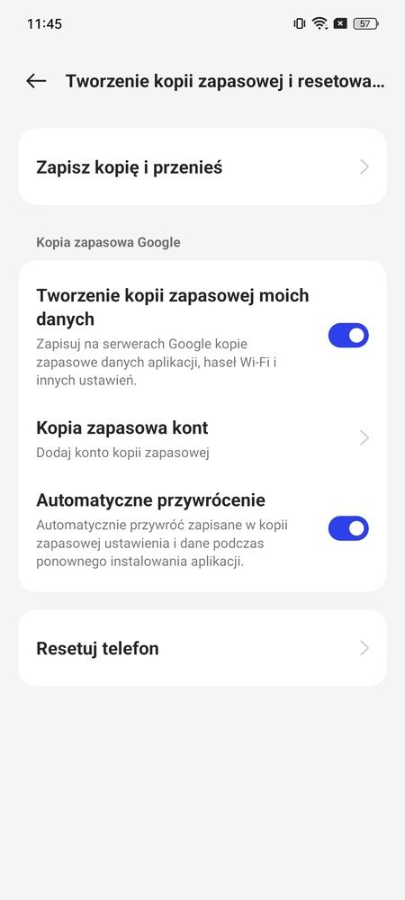 Kopia zapasowa w Google na telefonie realme, chmura w Xiaomi i chmura Huawei