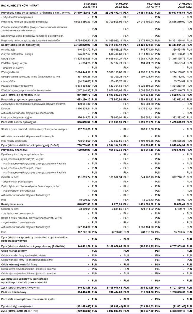 Wyniki finansowe Ekipa Holding w 2025 r.