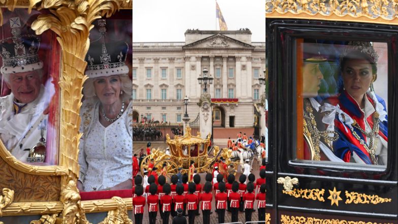 Król Karol III z Camillą oraz William i Kate z pociechami mkną karetami do Pałacu Buckingham (ZDJĘCIA)