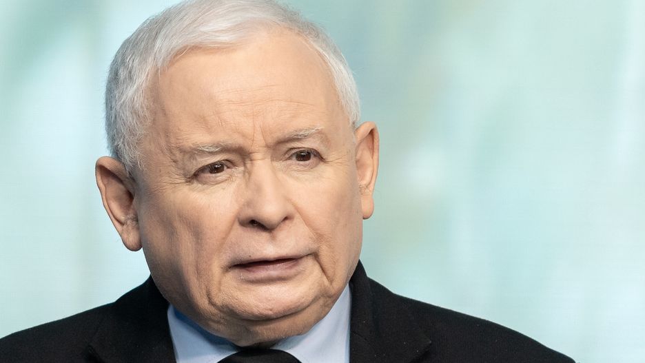 Jaroslaw Kaczynski, the leader of the Law and Justice party (PiS), is speaking during a press conference in Warsaw, Poland, on January 22, 2024. (Photo by Foto Olimpik/NurPhoto via Getty Images)