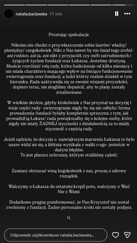 Oświadczenie Natalii Bacławskiej