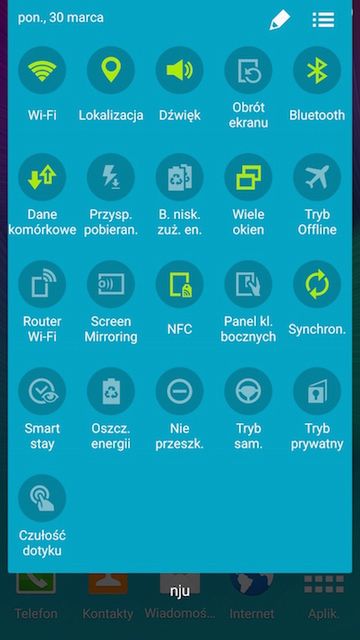 Galaxy Note 4 - panel z ustawieniami