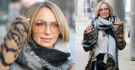 Wystrojona w tygrysi płaszcz Anna Wyszkoni prezentuje odmieniony wygląd przed studiem "Dzień Dobry TVN" (ZDJĘCIA)