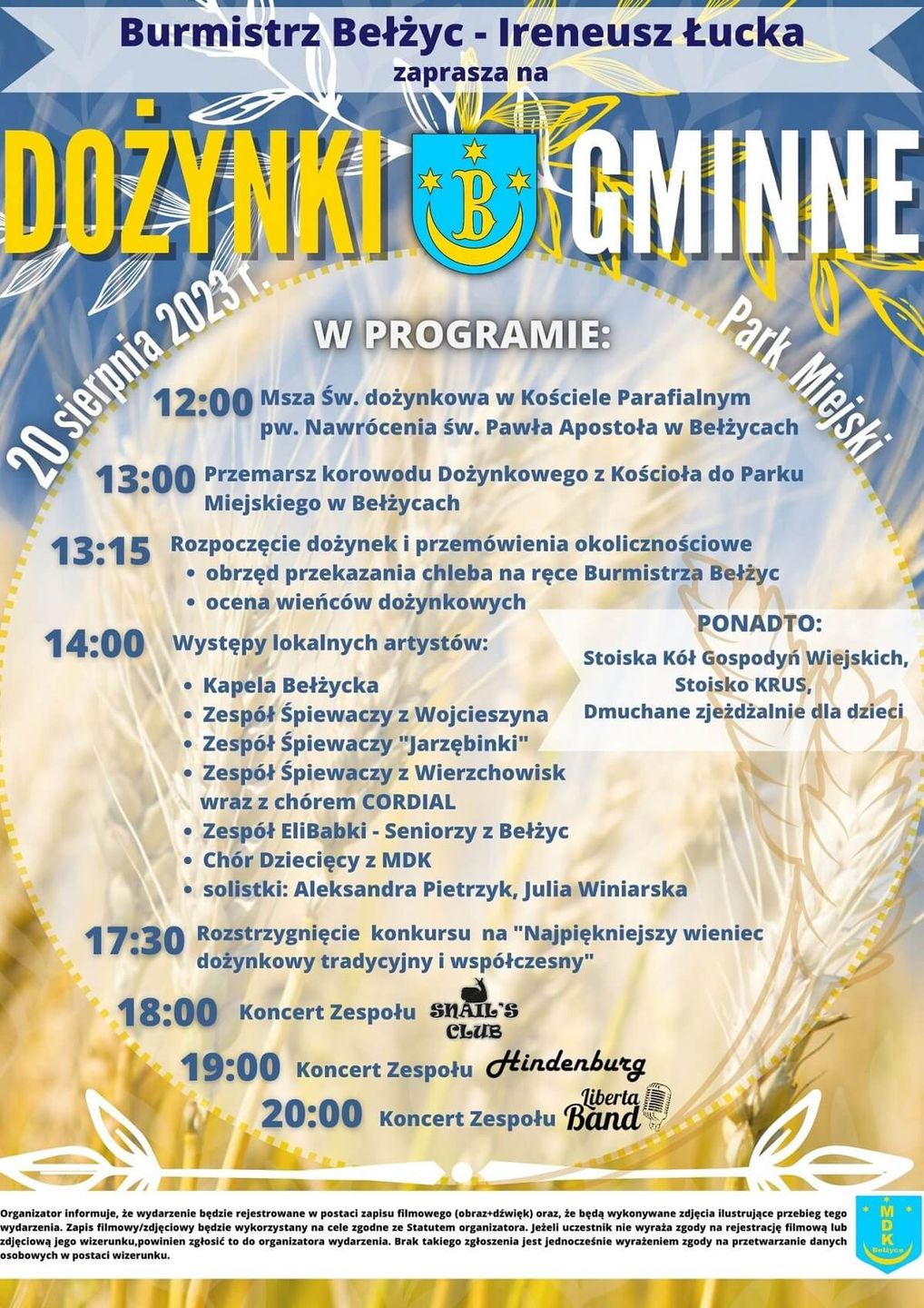 Dożynki w Bełżycach 2023 - plakat, program wydarzenia