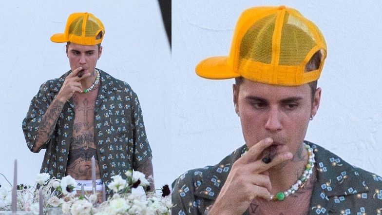 Zrelaksowany Justin Bieber głaszcze konia i pali cygara na luksusowym urlopie z Hailey Bieber