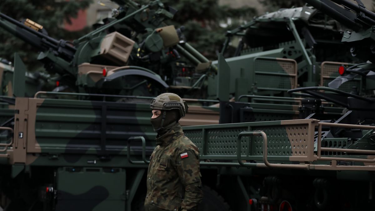 In Bytom, Poland, on November 21, 2025, Polish soldiers participate in the handover of the PILICA Anti-Aircraft Missile and Artillery System to the 34th Air Defense Missile Squadron. The PILICA Anti-Aircraft Missile and Artillery System is the first of sixteen production systems delivered to Poland under an agreement signed between the Armaments Agency and the PGZ PILICA+ Consortium. It is an integral element of the PILICA+ Missile and Artillery System developed by the PGZ-PILICA+ Consortium. Its mission is to protect troops and critical infrastructure from airborne threats such as aircraft, helicopters, unmanned aerial vehicles, and cruise missiles. (Photo by Klaudia Radecka/NurPhoto via Getty Images)