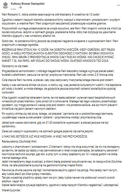 Treść wpisu restauracji- Pyszności