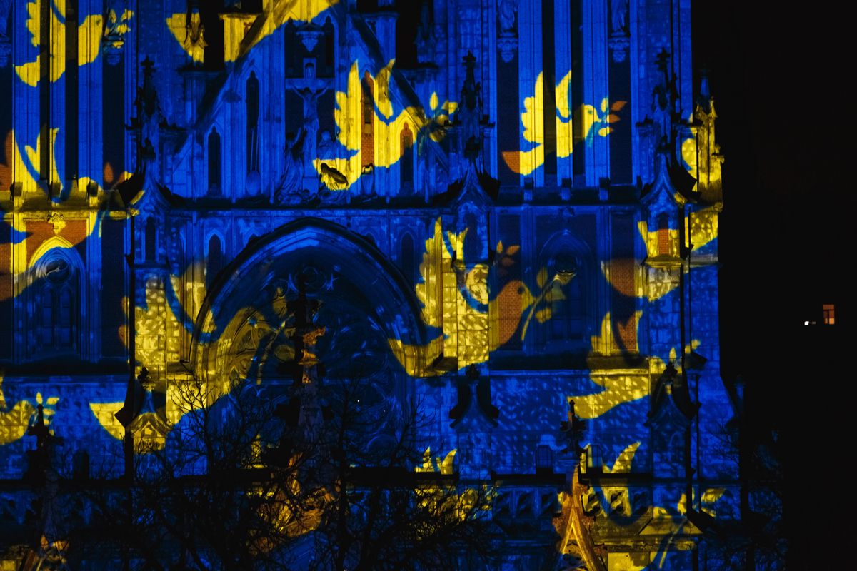  Геррі Хофштеттер підсвітив будівлі культурних об’єктів столиці(Photo by Yurii Stefanyak/Global Images Ukraine via Getty Images)