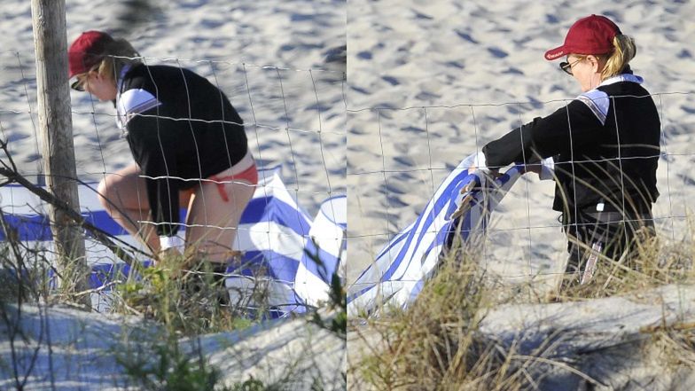 Grażyna Szapołowska na plaży w Juracie