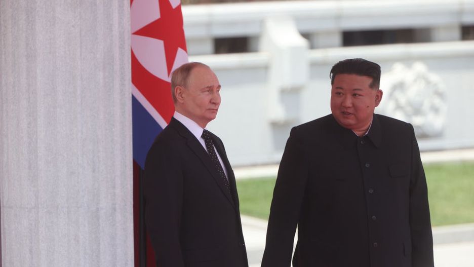 Russian President Putin Visits North Korea
PYONGYANG, NORTH KOREA - JUNE 19: (RUSSIA OUT) Russian President Vladimir Putin (L) and North Korean Supreme Leader Kim Jong Un (R) attend a welcoming ceremony on June 19, 2024 in Pyongyang, North Korea. Russian President Vladimir Putin is in North Korea for a two-day state visit. (Photo by Contributor/Getty Images)
Contributor
bestof, topix
