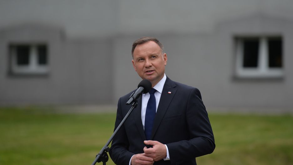 The President of Poland Andrzej Duda seen during the celebrations of the 80th anniversary of the first transport of Polish prisoners to Auschwitz.In 2006, the Polish Sejm (parliament) voted to make June 14th the National Day of Remembrance for the Victims of German Nazi Concentration and Extermination Camps.On June 14, 2020, in Oswiecim, Poland. (Photo by Artur Widak/NurPhoto via Getty Images)