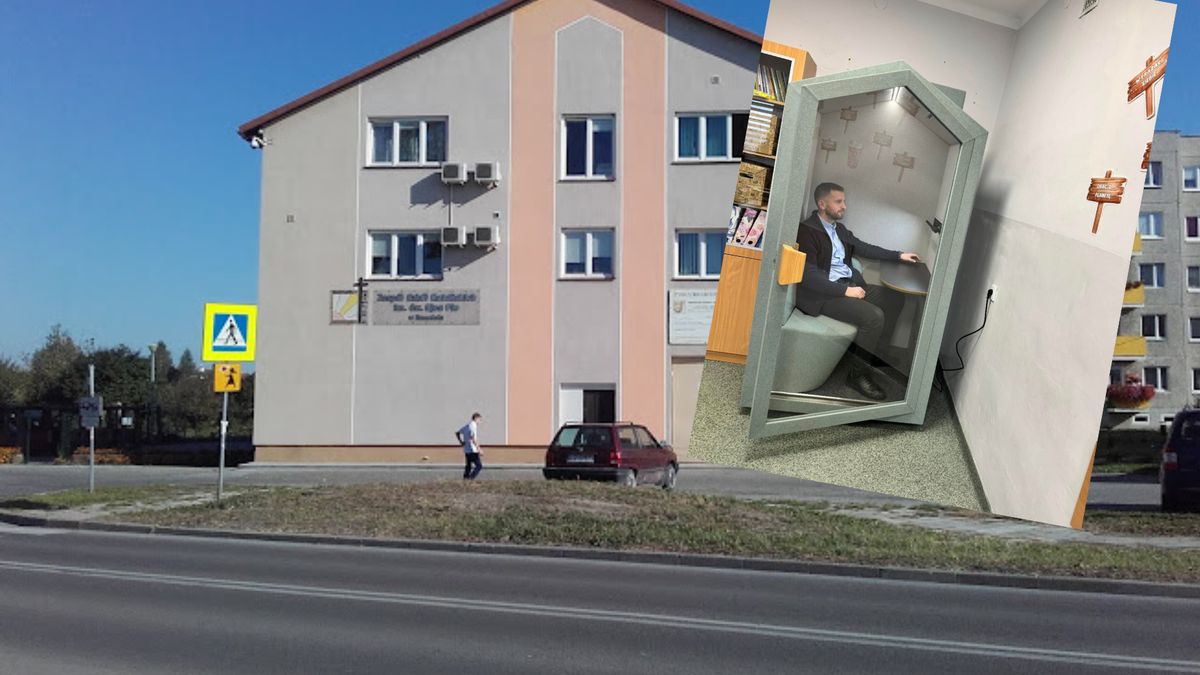 Nietypowe pomieszczenie w szkole katolickiej. Przypomina szafę 