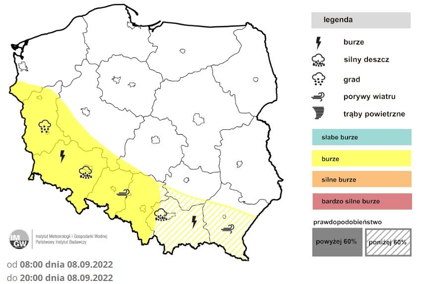 Prognozowane opady deszczu na czwartek 8.09