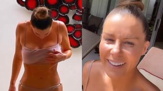 Małgorzata Rozenek łapie się za pierś, pozując w skąpym bikini na tle wanny (FOTO)