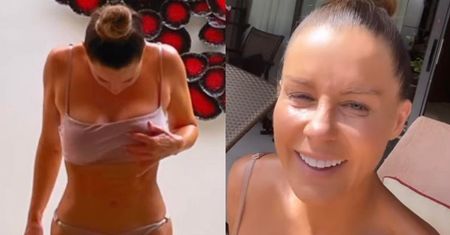 Małgorzata Rozenek łapie się za pierś, pozując w skąpym bikini na tle wanny (FOTO)
