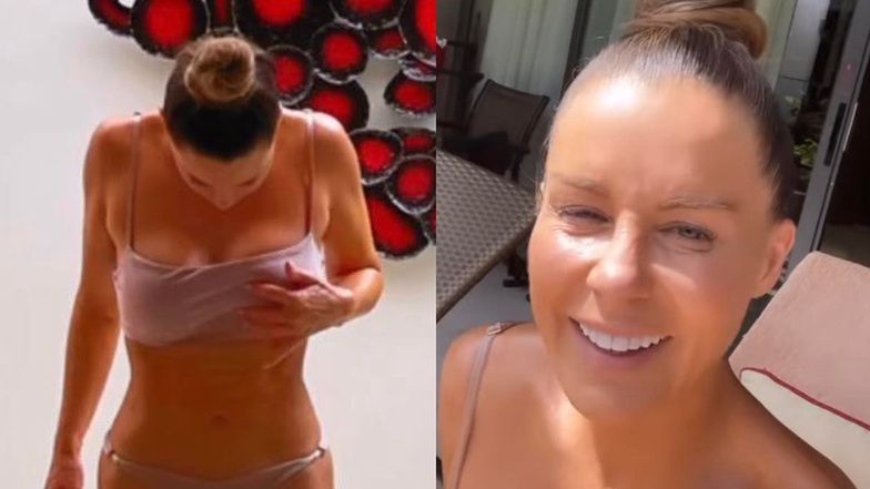 Małgorzata Rozenek łapie się za pierś, pozując w skąpym bikini na tle wanny (FOTO)