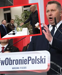 Zakłócił spotkanie z Czarnkiem. Wręczył mu kalafiora