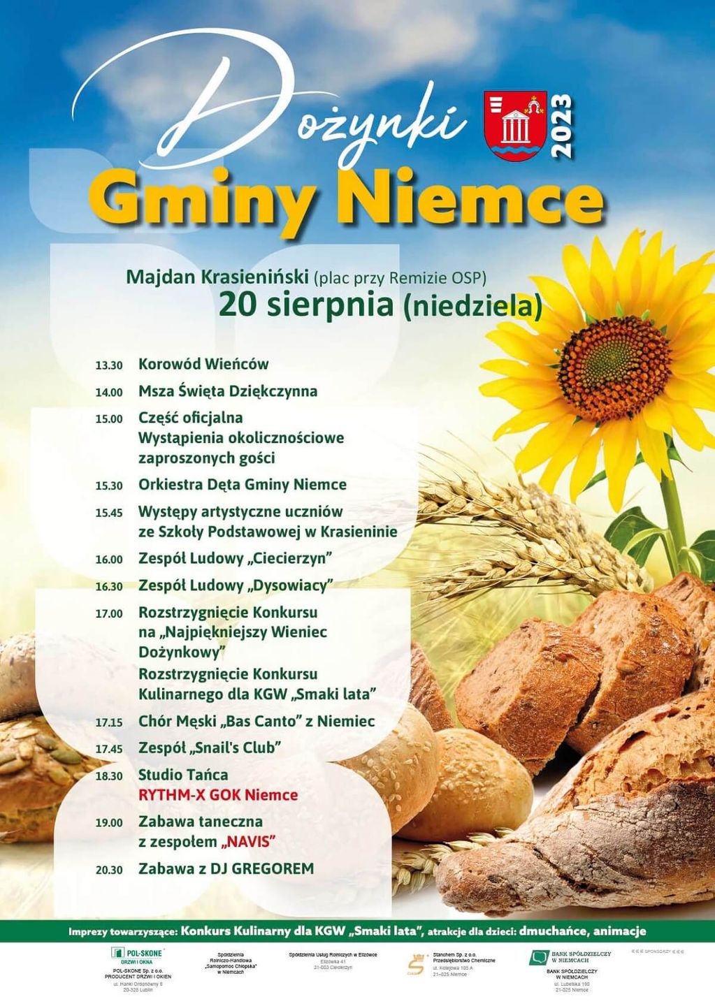 Dożynki w Majdanie Krasienińskim 2023 - plakat, program wydarzenia