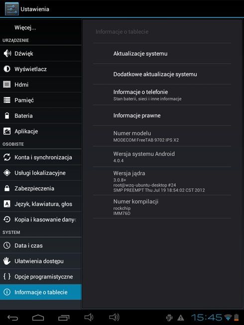 Modecom FreeTab IPS X2 - oprogramowanie