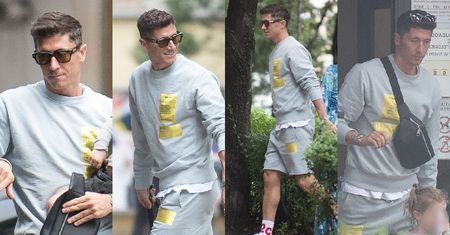 Opiekuńczy Robert Lewandowski w dresiku za 2300 złotych załatwia sprawy w towarzystwie Klarci (ZDJĘCIA)