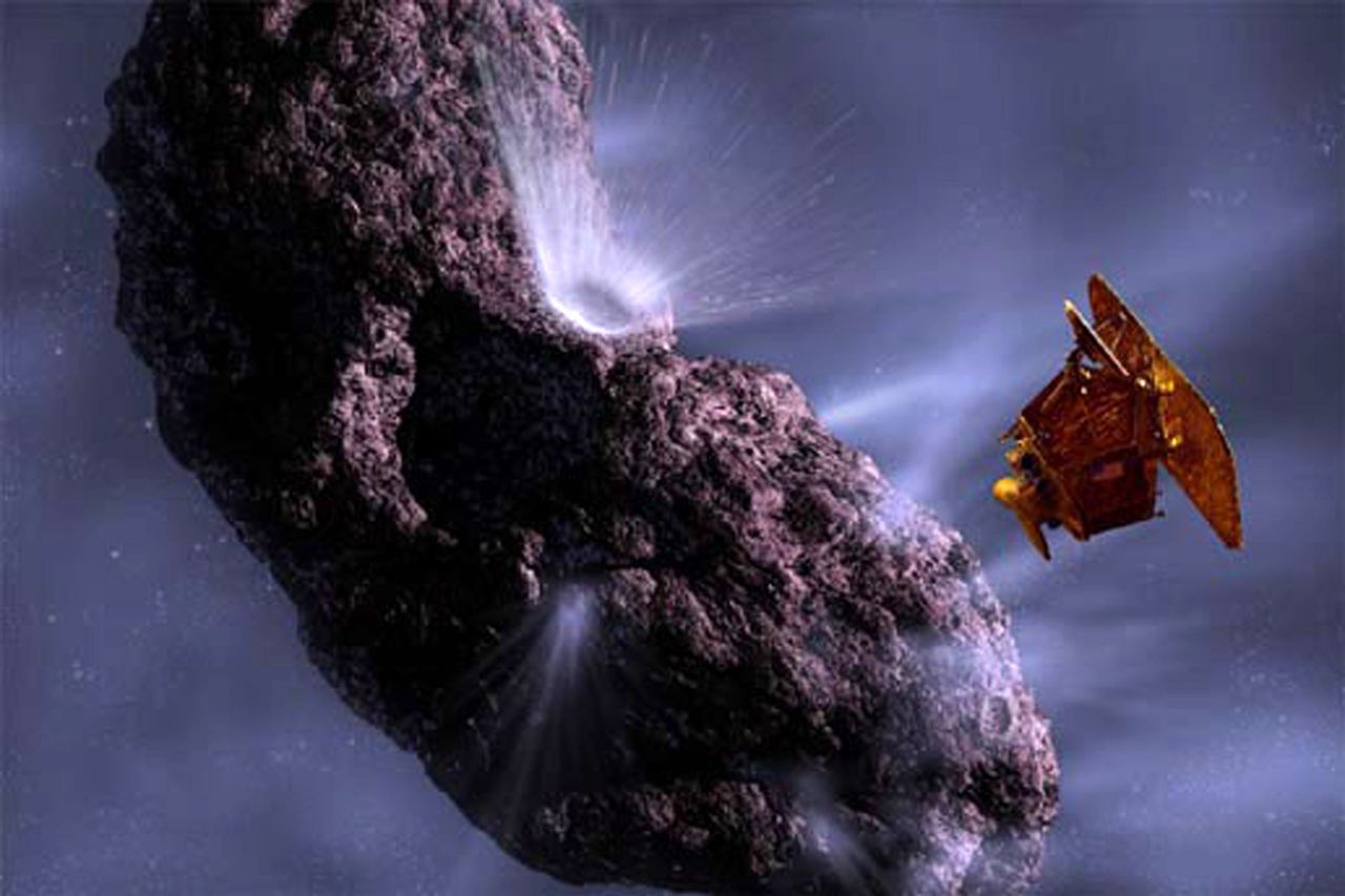 Wizualizacja ukazująca statek kosmiczny i kometę Temple 1 (zdjęcie ilustracyjne)