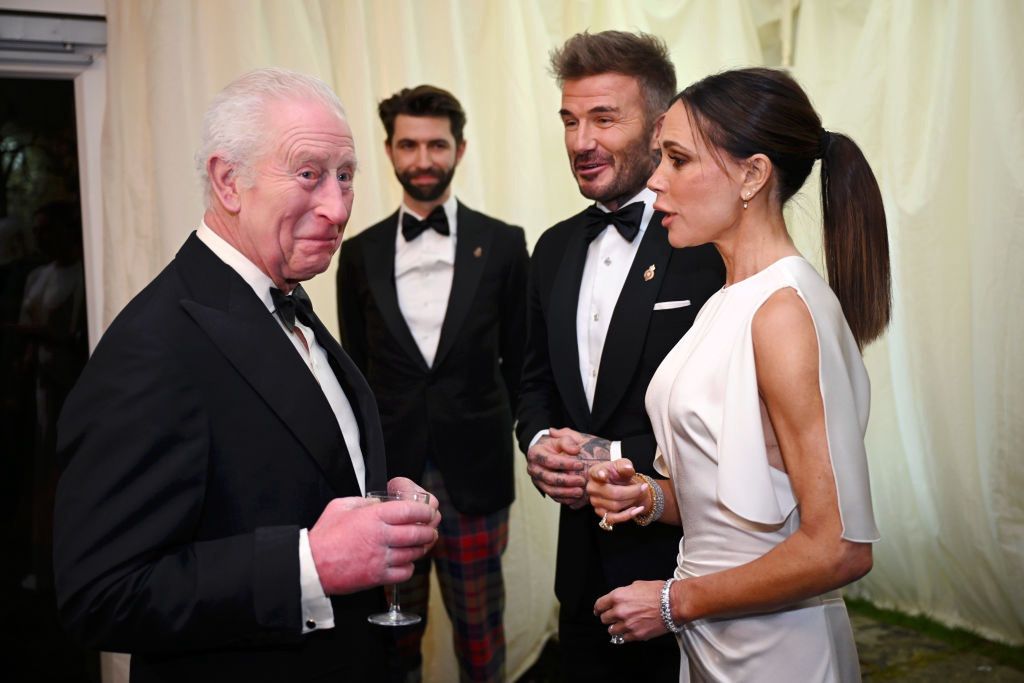 The King And Queen Attend A UK-Italy Dinner To Celebrate The Slow Food And Slow Fashion MovementTETBURY, ENGLAND - FEBRUARY 07: King Charles III, David Beckham and Victoria Beckham during a dinner at Highgrove House on February 07, 2025 in Tetbury, England. In preparation for their upcoming State Visits to the Holy See and the Republic of Italy in early April 2025, The King and Queen will attend a special dinner alongside the Italian Ambassador to the UK, His Excellency Inigo Lambertini, Mrs. Maria Grazia Lambertini, and Italian-American actor Stanley Tucci. The event will celebrate the values of Slow Food and Slow Fashion. (Photo by Finnbarr Webster/Getty Images)Finnbarr Webster