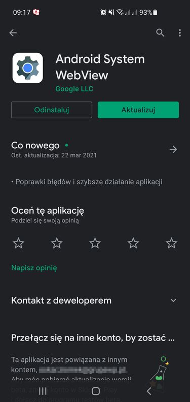 Android System WebView w Sklepie Play, fot. Oskar Ziomek.