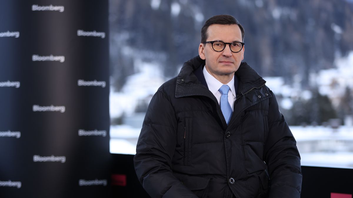 Mateusz Morawiecki, Poland's prime minister, during a Bloomberg Television interview on day two of the World Economic Forum (WEF) in Davos, Switzerland, on Wednesday, Jan. 18, 2023. The annual Davos gathering of political leaders, top executives and celebrities runs from January 16 to 20. Photographer: Hollie Adams/Bloomberg via Getty Images
