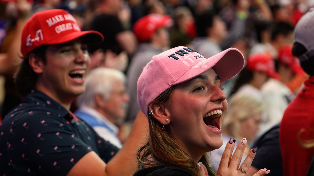PITTSBURGH, PA - NOVEMBER 4: Supporters of Republican presidential nominee former President Donald Trump cheer during a campaign rally at PPG Paints Arena on November 04, 2024 in Pittsburgh, Pennsylvania. With one day left before the general election, Trump is campaigning for re-election in the battleground states of North Carolina, Pennsylvania and Michigan.(Photo by Justin Merriman/For The Washington Post via Getty Images)