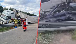 Ciężarówka przygniotła samochód na A1. 9-latek w szpitalu