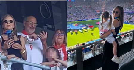 Anna Lewandowska wspiera Roberta w czarnym topie odkrywającym brzuch. Na trybunach nie zabrakło mamy i siostry "Lewego" (WIDEO)