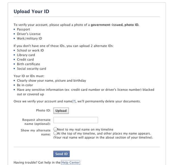 Wykaz dokumentów akceptowanych przez Facebooka (Fot. TechCrunch.com)