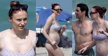 Sophie Turner prezentuje zaokrąglony brzuch, szalejąc na plaży z Joe Jonasem (ZDJĘCIA)